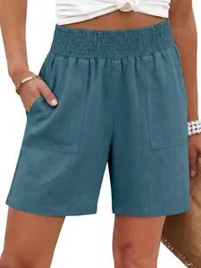 ANRABESS Linen Shorts for Women Casual Summer High Waisted Wide Leg Lounge Beach Vacation Shorts with Pockets 2026 Spring Wear