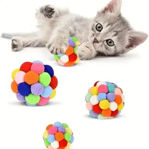 Cat Plush Ball Toy - 1/3PCS Pet Elastic Bell Woolen Balls