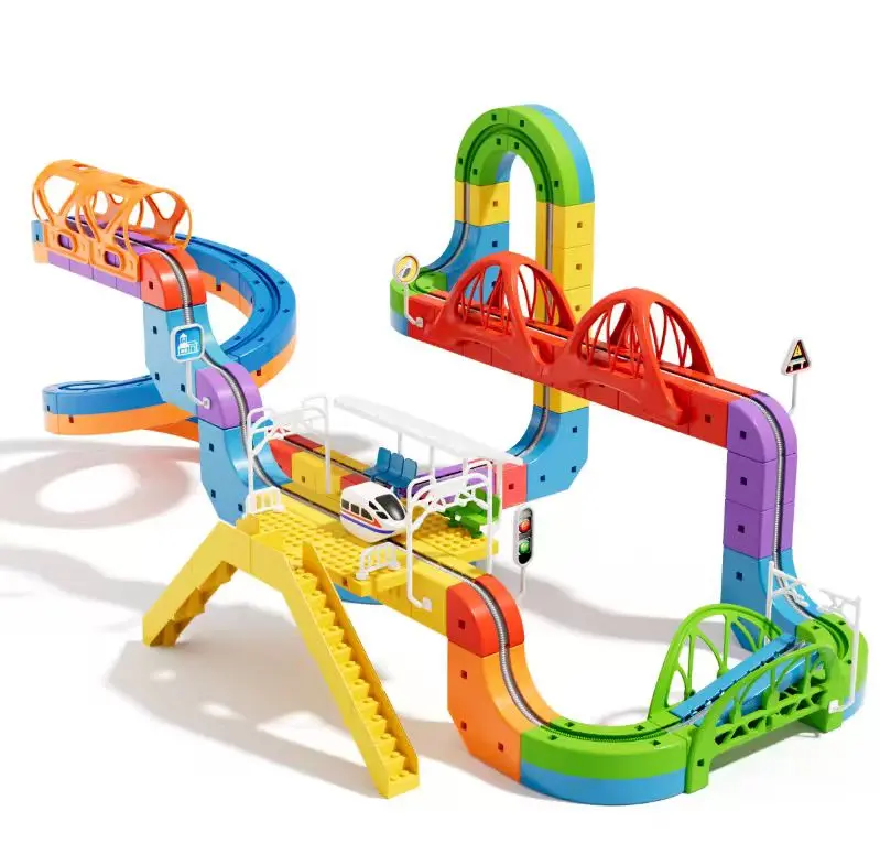 Circuit Train Électrique Flexible 123pcs - Voiture Motorisée 3D Gravity Defying Pour Enfants
