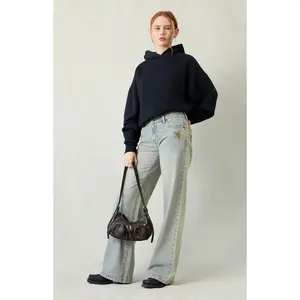 Pacsun Women's Casey Low Rise Baggy Jeans Camo Star Light Indigo