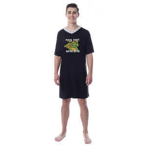 Teenage Mutant Ninja Turtles Mens' Character Sleep Pajama Dress Shirt Black Menswear