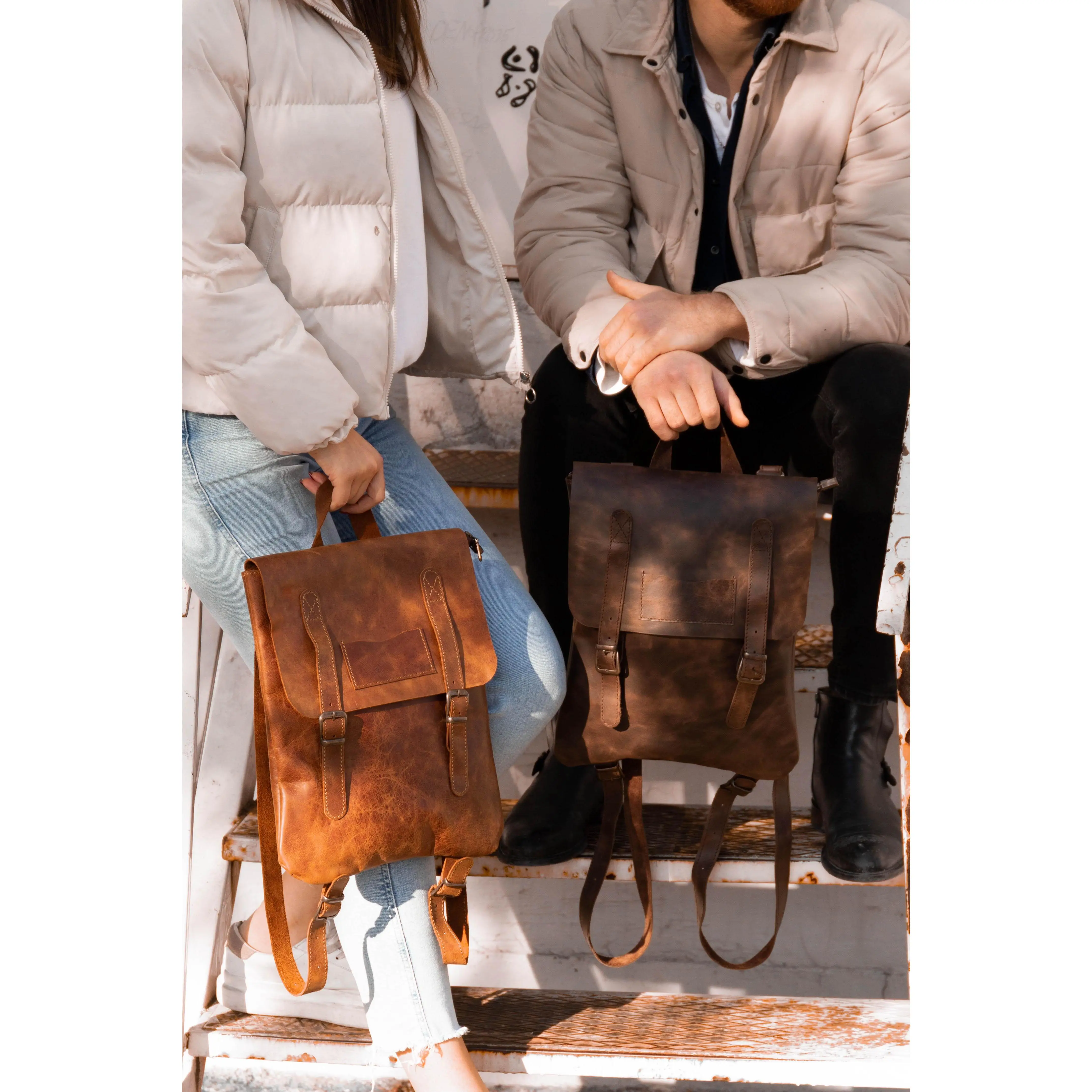 Handmade Genuine Leather Laptop Unisex Backpack Brown Vintage