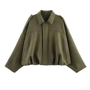Women's Faux Suede Bomber Jacket Casual Oversized Long Sleeves Lapel Pilot Coat Trendy 2025 Fall Premium Suede-Like Fabric Chunky Fit Everyday Wear