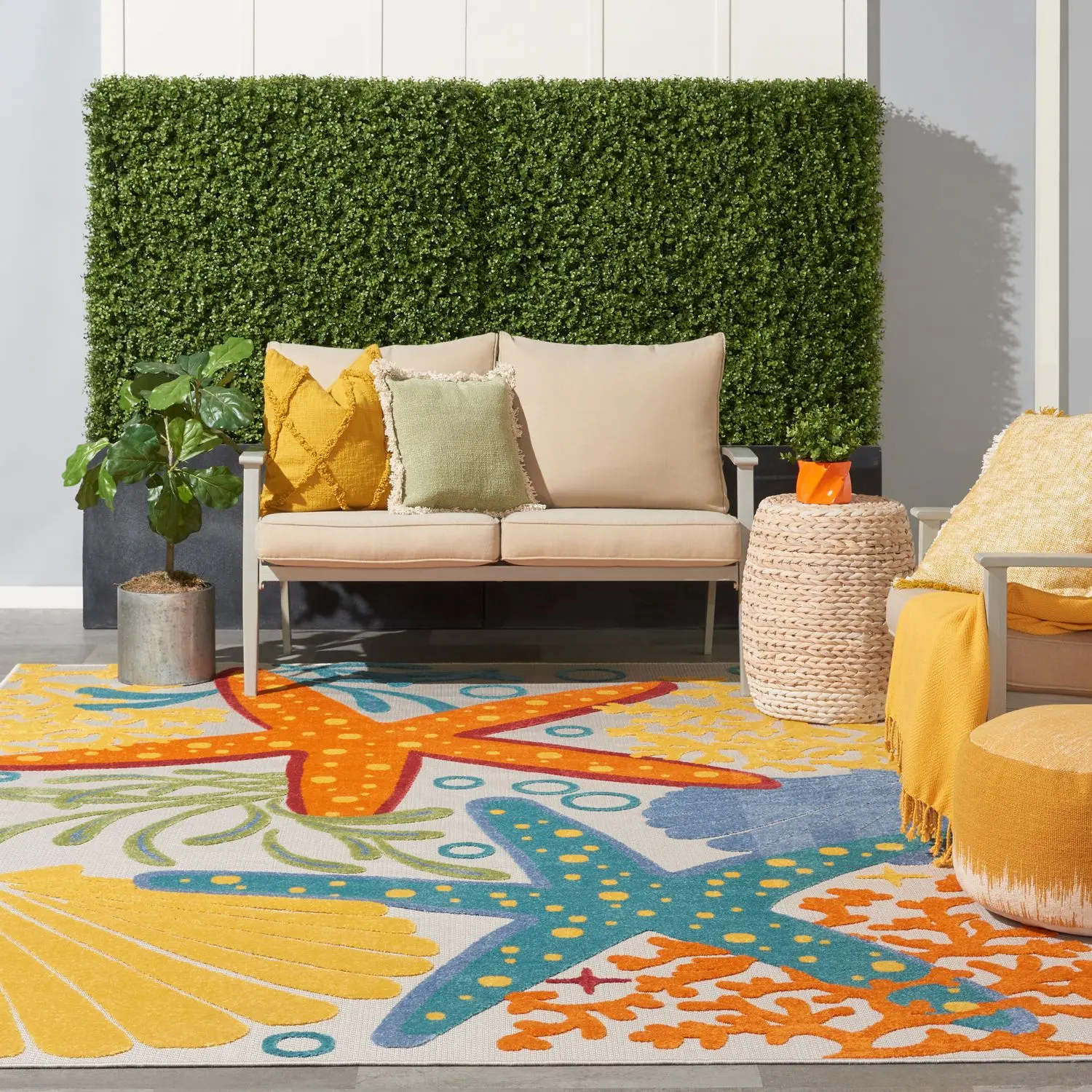 Nourison Aloha Ocean Starfish Indoor-Outdoor Hawaiian Area Rug, Decorative Floor Rug, Decorative Rug, Floor Rugs