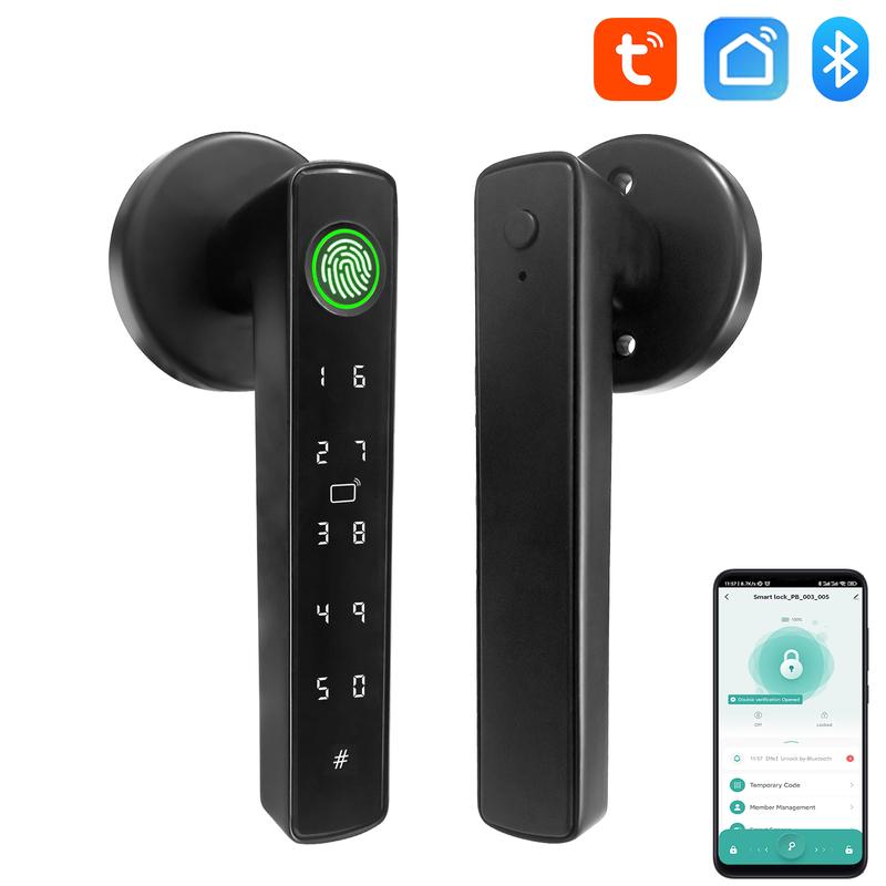 Smart  New 5-in-1 Smart Fingerorint Passcode Handle Lock – Fingerprint Passcode Key Card& Tuya App Unlock