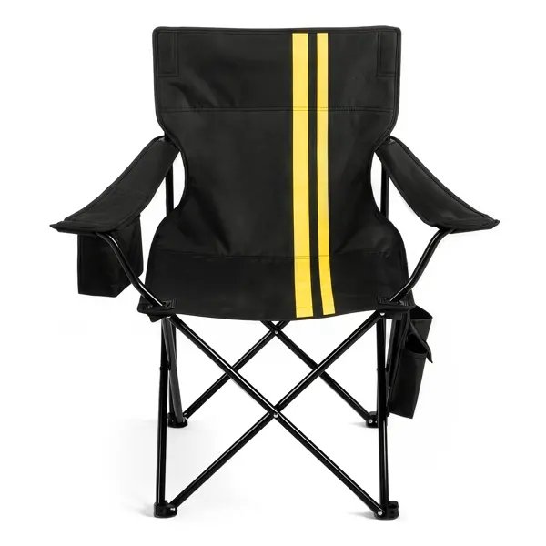 Folding Camping Chair with Built-in Cooler Bag, 350LBS Heavy Duty Portable Outdoor Chair with Cup Holder, Side Pocket & Carry Bag, 33.7"×20.5"×33.5" Black Camping Chair with Yellow Stripes for Beach, Picnic, Fishing