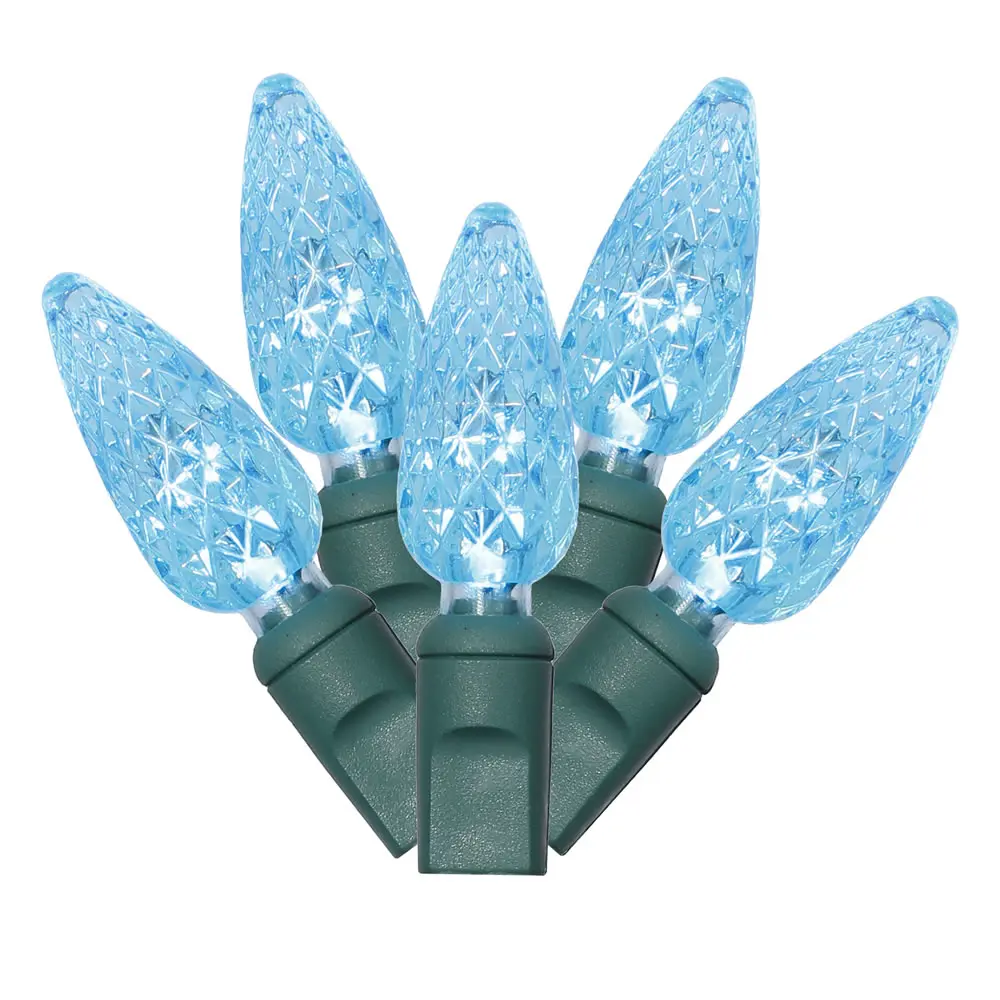 50 Teal C6 LED Lights on Green Wire, 25 ft. Christmas Light Set with 6 in. Spacing, Decoration, Party Lights