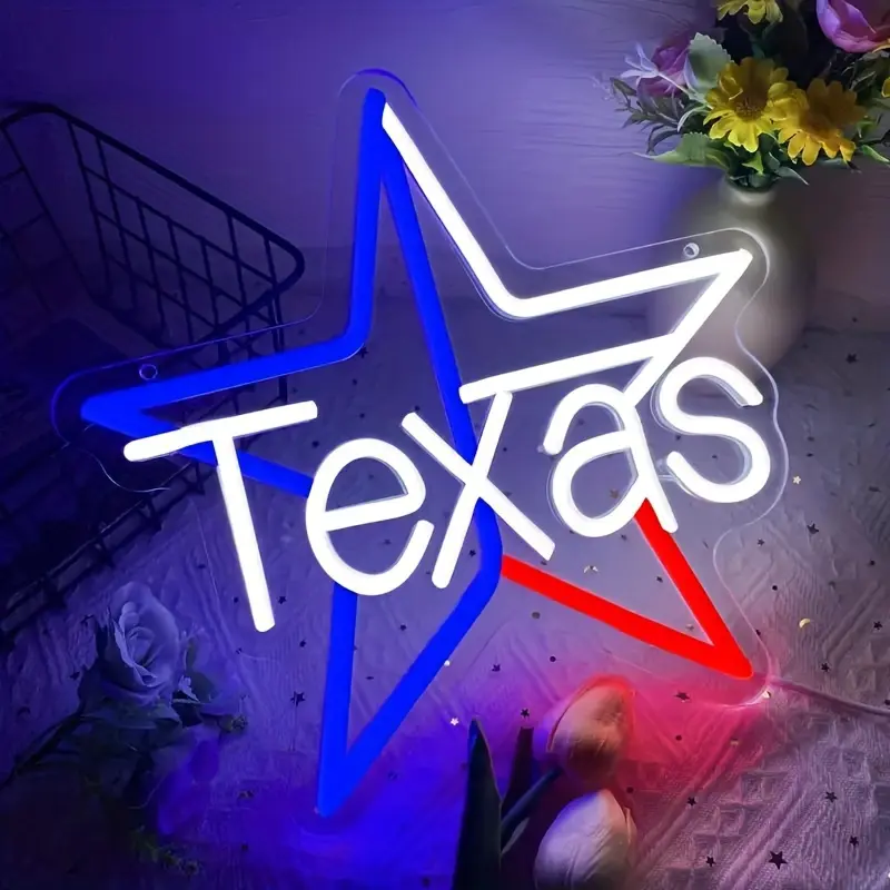 Texas Star-Shaped USB Neon Light, LED Night Light, Retro American Style, Illuminating Room Ambiance, Ideal for Bar Counters, Bedrooms, Party Decorations, LED Neon Lights