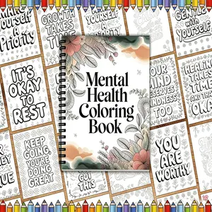 Mental Health Inspirational Coloring Book, Doodle Books, Therapeutic Coloring, 48 Pages, 11.22x8.26 Inches, Clear Lines, Aesthetic Patterns, Perfect Gift for Parties, Birthdays, Easter, Christmas