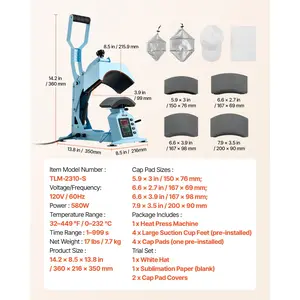 VEVOR Hat Heat Press Machine, with 4 Interchangeable Platens and Caps Stretcher, Precise Temperature Time Control, Heat Press for Hats and Caps, for HTV Iron On and Sublimation Projects, Light Blue
