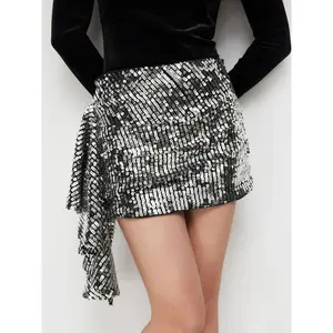 Cider Sequins Low Rise Ruffle Hem Mini Skirt SwimWeek