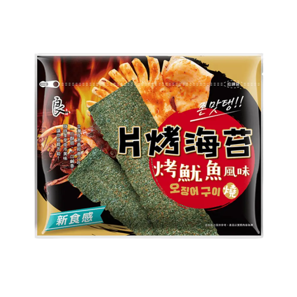Liang Hau Crispy Grilled Ocean Seaweed Snack - Squid Seasoning, Salty & Savory Umami Flavor, Low Calories, Ambient Storage, 32g Crispy Seaweed Snap