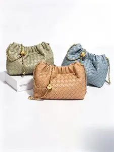 European and American Style Crinkle Cloud Bag, Simple Design Textured Woven Bag, Elegant Chain Small Crossbody Shoulder Bag, Jacquard Shoulder Bag