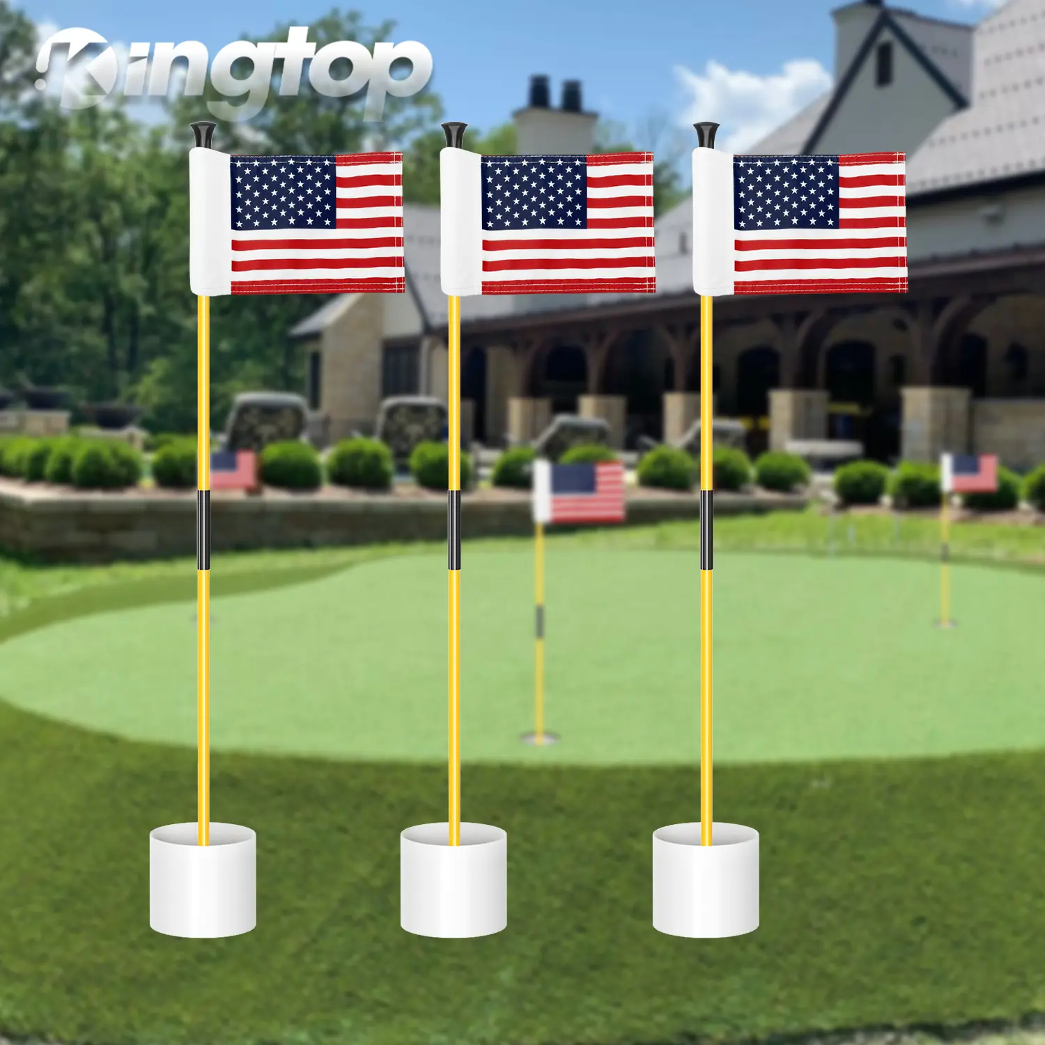 KINGTOP USA 3ft Nylon Golf Accessory Set - 2-Section Compact Practice Equipment, Flagstick & Hole Cup, Easy Transport for Backyard Putting Green, Gift Idea, Two Sections