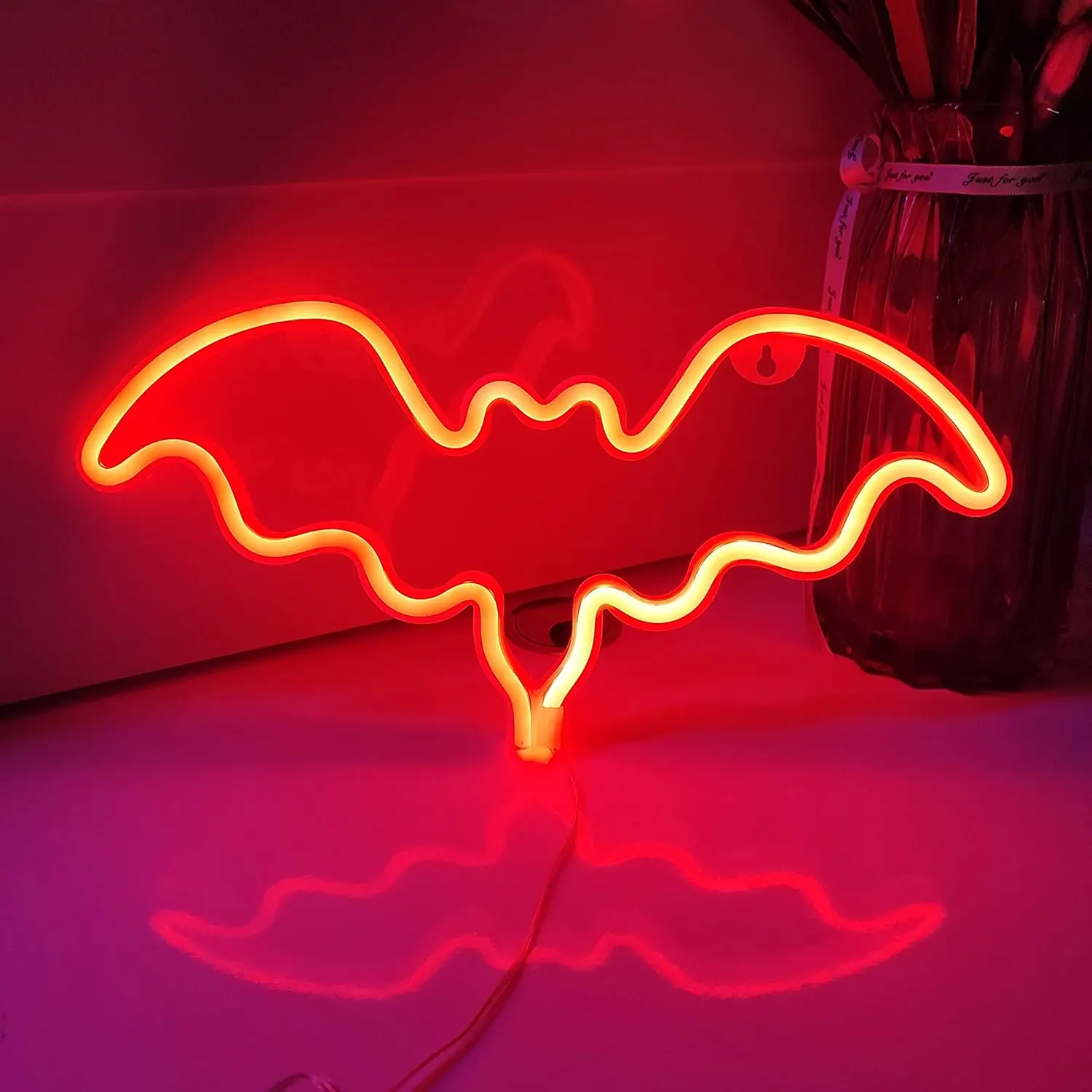 Red Bat Neon Sign - LED-Powered Luminous Brightness Freestanding Ambiance Light Signs, USB or 3-AA Battery Powered, Indoor Home Improvement Decoration, Birthday Gift (Table/Bedroom Wall Use), Led-Powered Light Signs