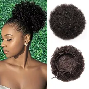 Afro Puff Real Human Hair Ponytail Soft Natural Kinky Curly 4c High Fake Bun Extension for Black Women Drawstring Ponytail