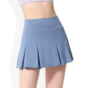 Anna-Kaci Active Women's High Waist Pleated Athletic Skort with Built-In Shorts- Small, Light Blue