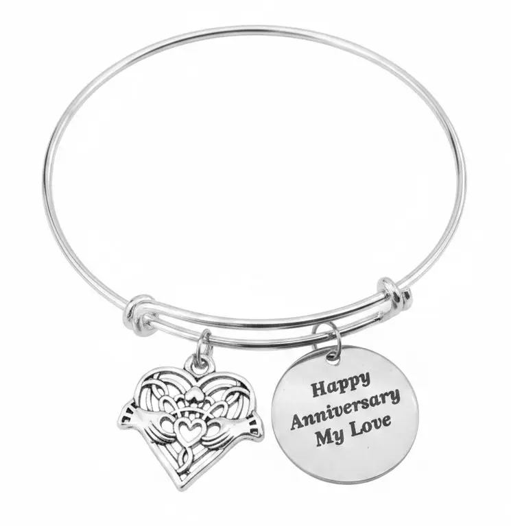 Happy Anniversary My Love Bracelet – Claddagh Heart Charm Bangle | Anniversary Gift for Her