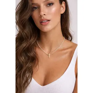 Dainty Tiny Cross Simple Cross Pendant Choker Necklace for Women Girls Pearls All-match Exquisite Jewelry Christmas Gift 2inch Extension Chain Adjustable Pearl Cross Choker