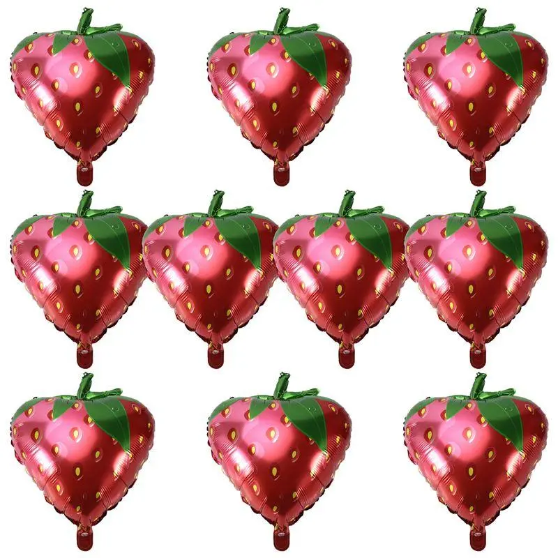 10 Pieces Sweet Strawberry Balloons – Foil Mylar Balloons for Girls, Strawberry-Themed Birthday Party Decorations