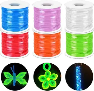Lanyard String Kit, Cridoz 6Pack Glow in Dark Plastic Lacing Cord Gimp String Lanyard Weaving Kit for Boondoggle, Bracelets, Keychains, Crafts