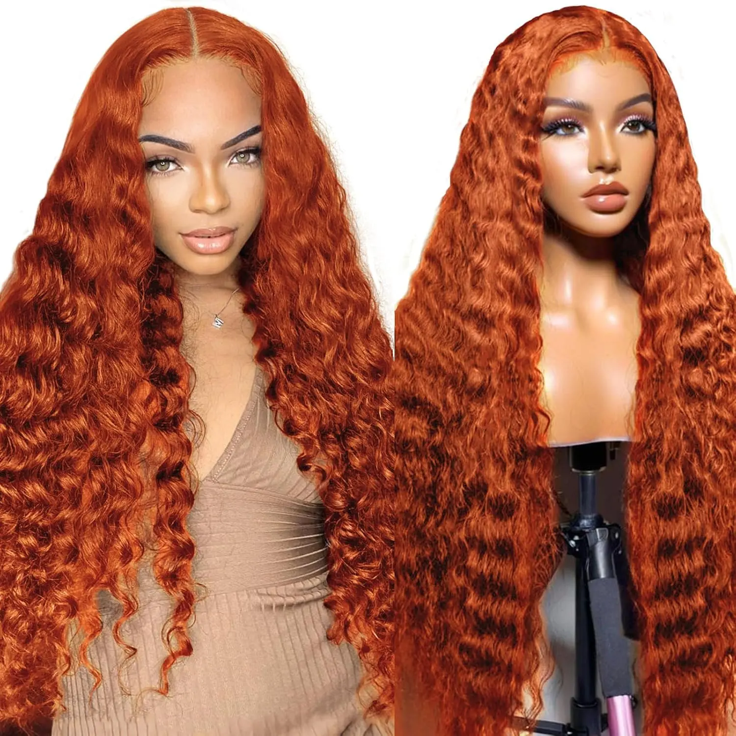 [30 inch only $126]DROSUUD 30 Inch Orange Ginger 13x6 Lace Frontal Wig #350 Color 180 Density Deep Wave Transparent Lace Human Hair Pre Plucked Natural Hairline with Baby Hair #Summervibes