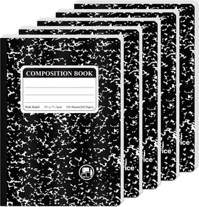 Marble Composition Notebook, 5-Pack Bulk Composition Notebooks Wide Ruled, 100 Sheets (200 Pages) 7-1/2" x 9-3/4" Marble Notebooks Wide Ruled, Classroom  Haves-School Supplies College.