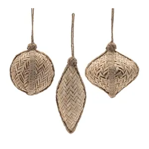 360 Stand Melrose 94393DS Farmhouse Rustic Traditional Christmas Holiday Ball/Drop Ornament Set of 6 - 4.25 in., 4.5 in., 7 in. Plastic Ornaments with Bamboo Hangers, Brown, Decor, Tree