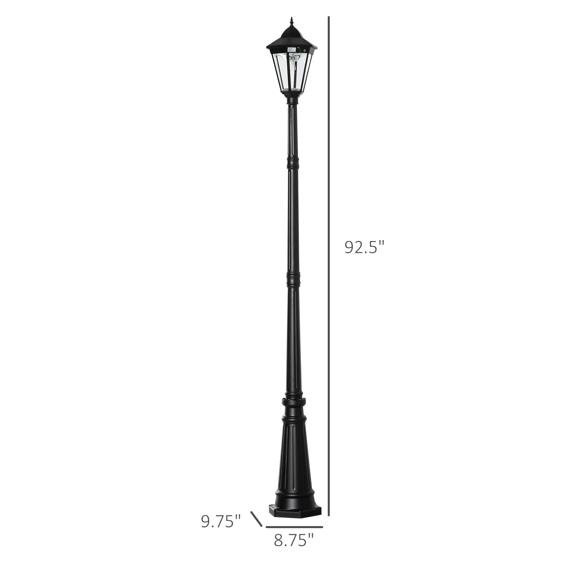92.5", Vintage Style Solar Light, Black94.5", Vint