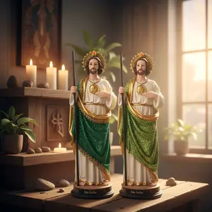 San Jude 12" Shiny Glitter Statue - Elegant Religious Ornament with Green and Gold Outfits for Home Decor and Spiritual Attraction - Decorative