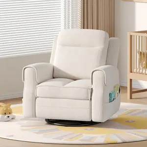 Vabches Faux Shearling Recliner Chair - 360° Swivel Rocker with Adjustable Footrest and Backrest, Plush Upholstered Single Sofa for Small Spaces, for Living Room/Nursery/Home Theater