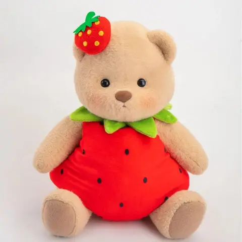 Getahug 12" Manual Handmade Jointed Strawberry Bear Cute Stuffed Animal - 9 Inches Sitting Height, Movable Joints, 100% Handcrafted Uniqueness, Animal Character Stuffed Toys, Ages 6+ Collectible, Kids' Birthday Gift, 30-Day Hassle-Free Returns & Exchanges