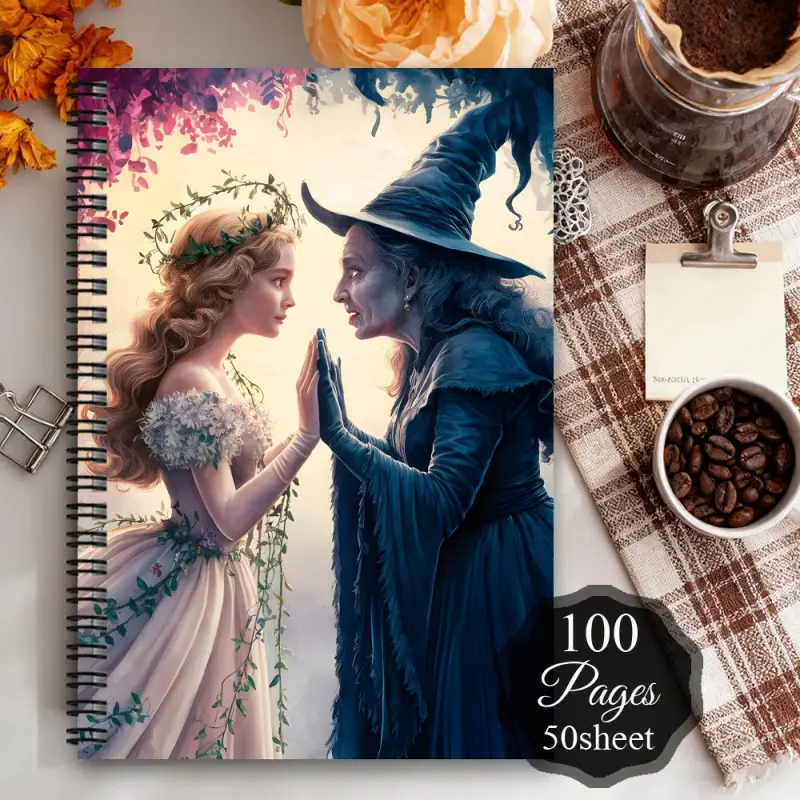 1 Beautiful Princess and Witch Spiral Notebook - Magical Witch and Flower Fairy Themed Wonder Diary, Spiral Bound, Lined Pages, Portable Personal Diary for Women (Perfect Birthday/Christmas Gift for Musical Theater Fans and Broadway Enthusiasts)