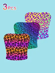 3-Pack Rainbow Gradient Leopard Tube Top, Slim-Fit Short Sleeve Backless Crop Top, Casual All-Over Print Tee for Women