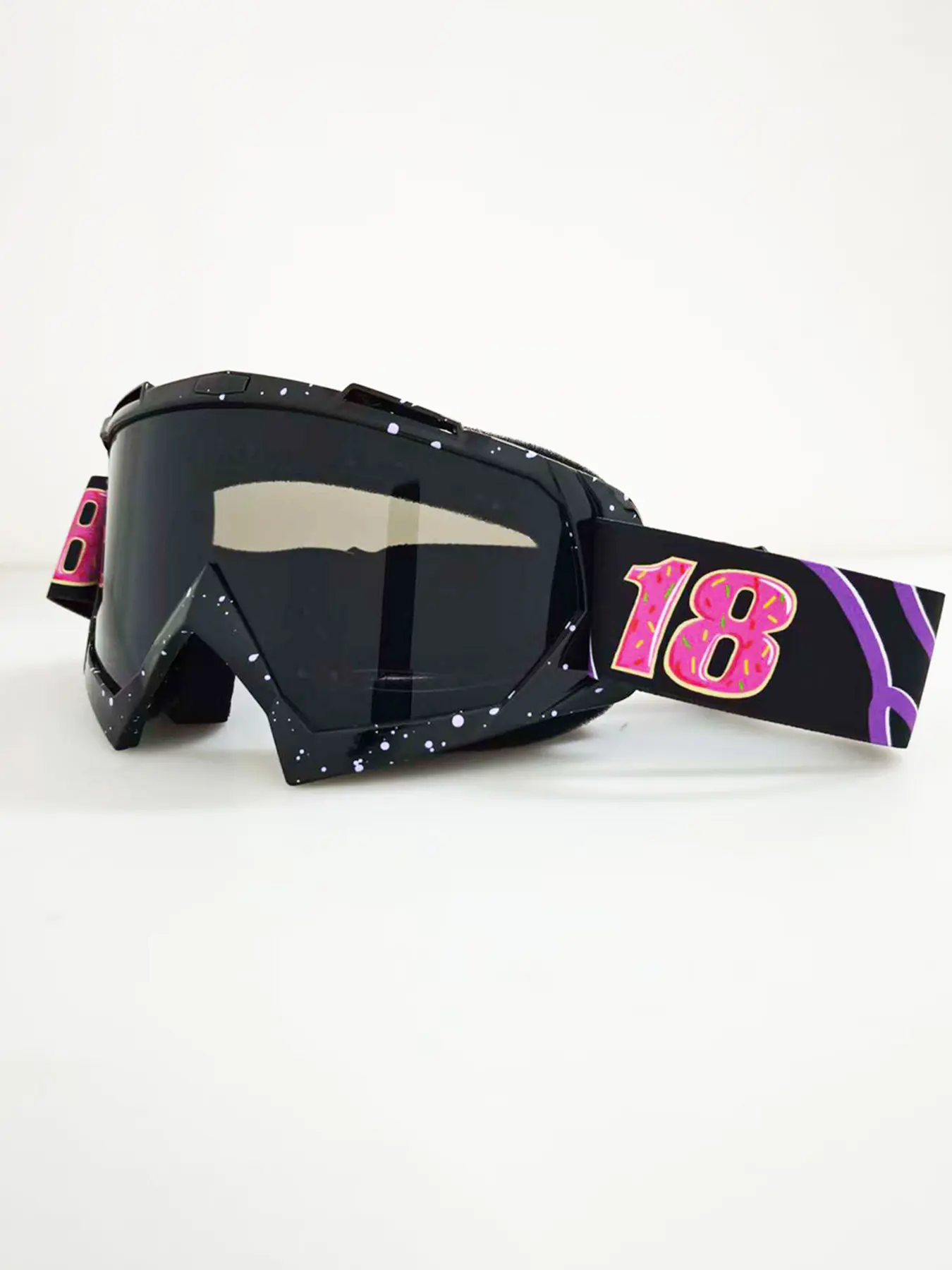 Doughnut Design Ski Glasses, Outdoor Sporty Eyewear - Pink, Purple, Black Doughnut Style Frame, Silver, Black Lens Options, Adjustable Strap - Durable Frame, Ideal Holiday Gift for Snowmobile Single Board Double Board Skiing