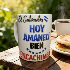 El Salvador Hoy Amanecí Bien Encachimba Coffee Mug with Flag Design for Morning Coffee Lovers