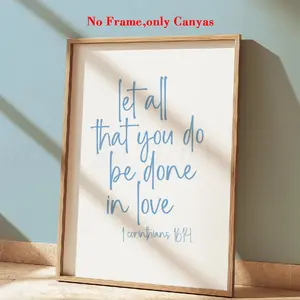 Blue Christian Unframed Art Print, Fashion Poster, Bible Verse Canvas Painting, Wall Art for Living Room, Bedroom Decor, No Frame Gift