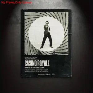 1 piece/set frameless canvas painting print poster, minimalist realistic style art, James Bond, a perfect gift for movie enthusiasts, ideal gift for bedroom, living room, dorm hallway, kitchen, mural, wall decoration, room decoration