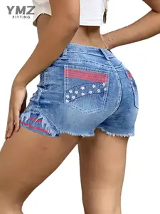 YMZFITTING Embroidered Denim Shorts for Women | Patchwork High Stretch Comfortable Casual Streetwear