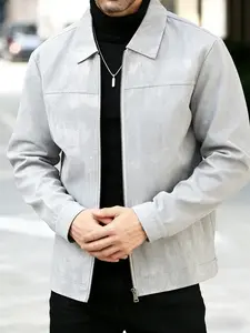 Men's versatile Casual Fitted Jacket, zipper closure design, 100% polyester fiber, lightweight business tie dye distressed collar jacket, machine washable, suitable for daily leisure, work and travel wear - Spring and Autumn