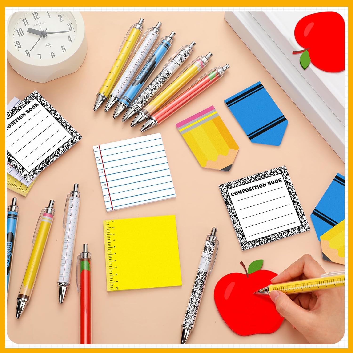 6/12 Pcs Back to School Teacher Gift Bags Canvas Tote Bags with Pencil Crayon Marble Notebook Apple Pattern Thank You Gift Handbags for Teacher Student,School Study Supplies,Welcome First Day of School Teacher Appreciation Class Rewards Graduation Gift