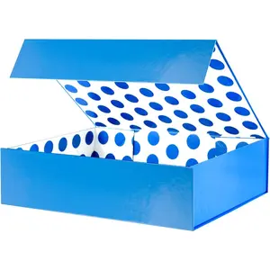 Box 13x9.7x3.4 Inches, Large Blue  Box with Lid for Presents, ic Shirt  Boxes for Clothes(Glossy Metallic Blue, Dot Design Inside)