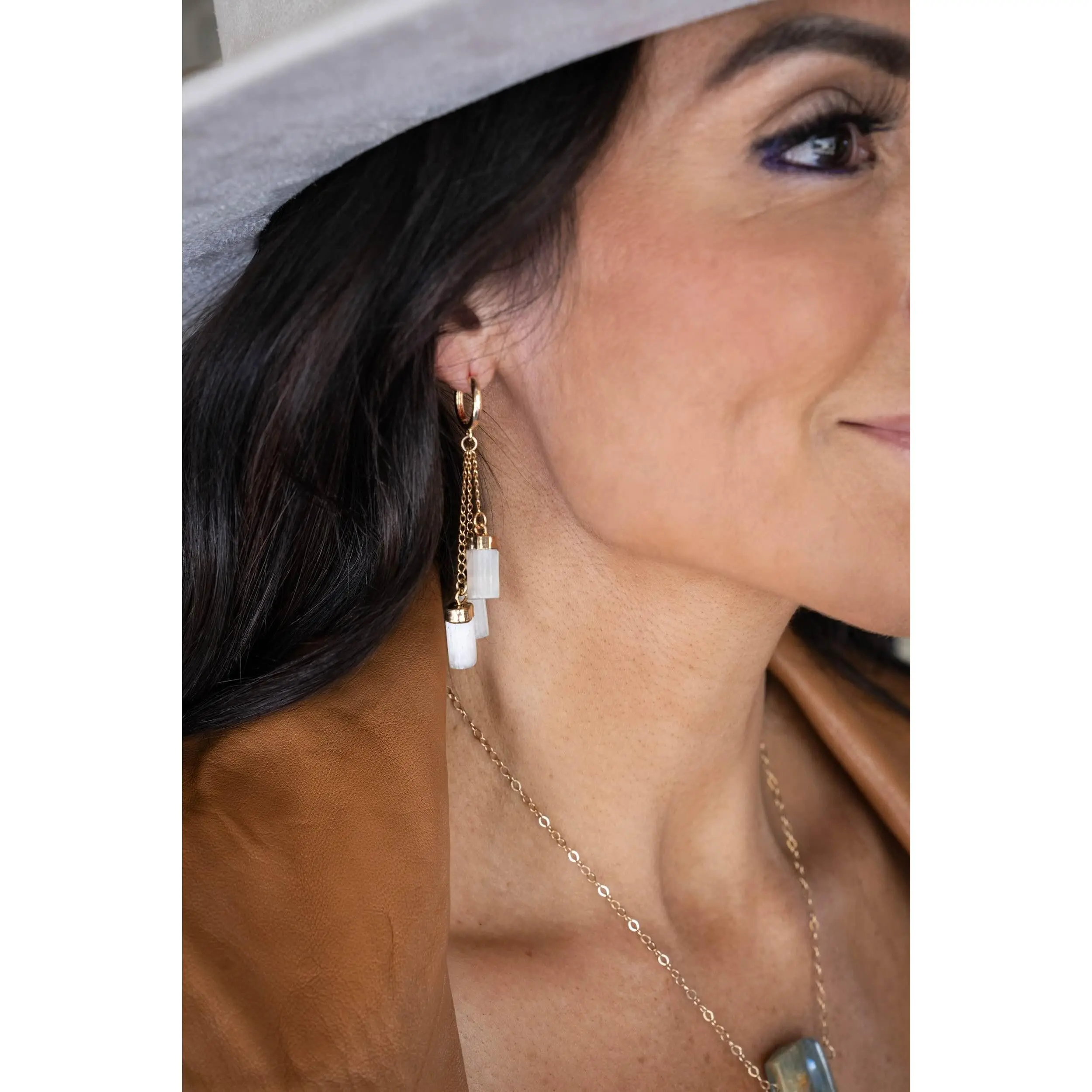 Spiritual Gangster Selenite Gold Earrings
