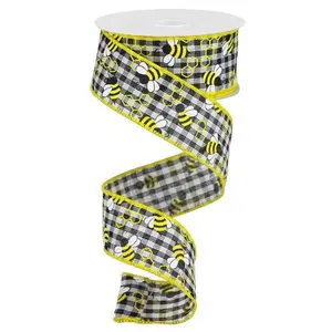 1.5" x 10yd Mini Bumblebees Gingham Check