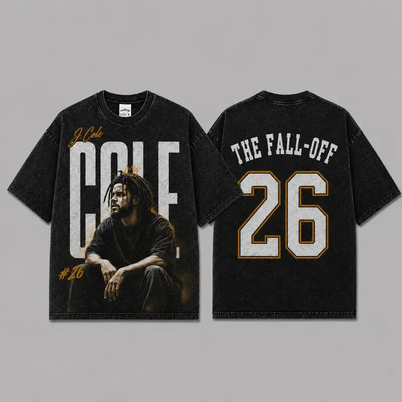 J Cole The Fall Off 2026 Acid Washed Unisex Oversized Premium Cotton T-Shirt, Vintage Music Merch T-Shirt, Music Rap Style, New Album Gift For Fans
