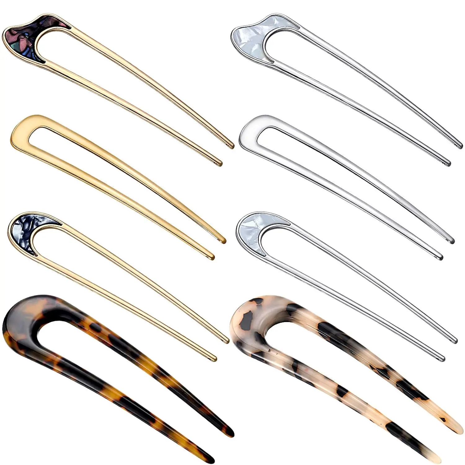 8 Pieces U Shaped Hair Pins French Pins Metal U Vintage Fork Hair Pin for Buns Women Girls Hairstyle Accessories