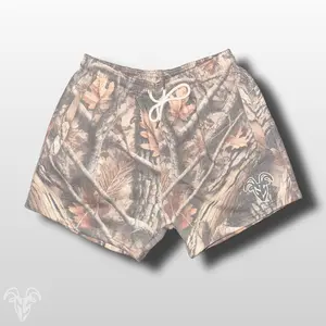 Goat Strength 5 inch inseam Hunter Camo Cotton shorts | Hunter Camo gym shorts | realistic Camouflage athletic shorts - Zipper pockets