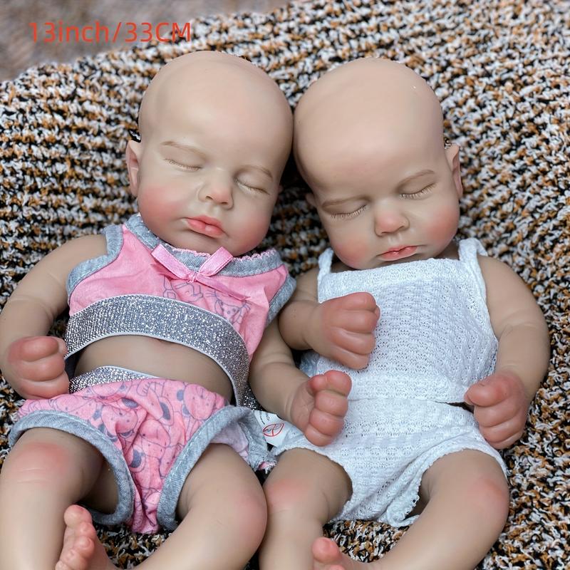 13inch/33cm Adorable Dark Skin Reborn Silicone Doll Loulou Girl&Boy Handmade Painted Lifelike Detailed Skin Full Body Soft Solid Silicone Newborn Baby Dolls With Cute Suits Perfect Gifts For Family