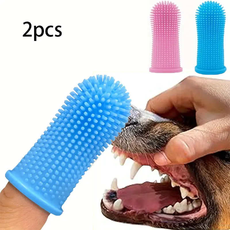 Pet Toothbrush Set, 2 Counts/set 360° Pet FingerToothbrush, Pet Teeth Cleaning Tool, Dog & CatOral Care Tool