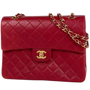 Pre-owned CHANEL Lambskin Shoulder Bags Vintage Red Quilted Medium Classic Flap Gold Hardware 4000018372652
